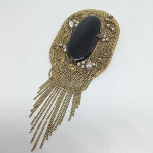 * vintage HUGE Marena hand made Germany black glass & aurora stones pin brooch
